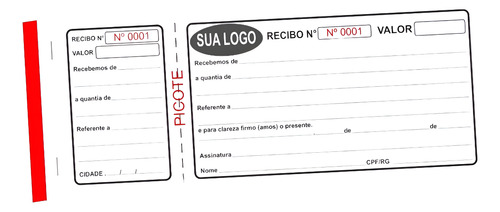10 Blocos De Recibo Personalizado C/ Número 18,5x7,5 - 50fls
