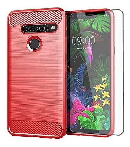 Funda Resistente + Vidrio Para LG G8s Thinq Rojo