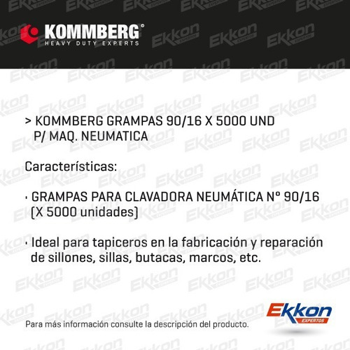 Imagen 2 de 8 de Grampas 90/16 Clavadora Neumática 5000 Unidades Kommberg
