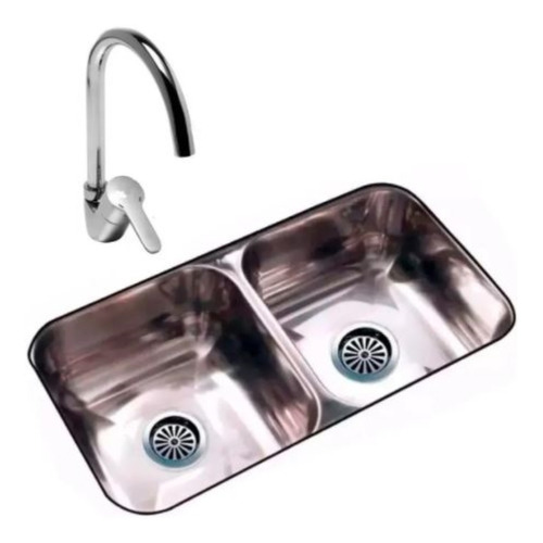 Imagen 4 de 10 de Pileta Cocina Doble Johnson 70 Monocomando Gourmet Ceramico