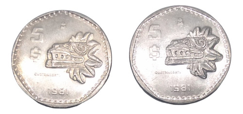 2 Monedas$5 Quetzalcóatl 1981 Brillo Original Envío $45