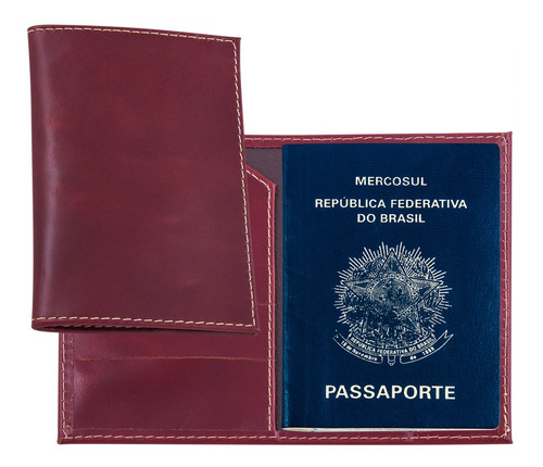 Porta Passaporte Especial Em Couro Legítimo Vinho