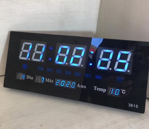 Relógio Ns Iluminação Digital Led De Parede 40cm Azul Preto