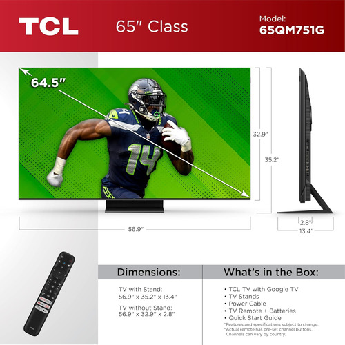 Pantalla Tcl 65 Pulgadas Qled 4k Smart Google Tv 4k Uhd