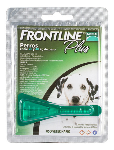 Pipeta Antipulgas Y Garrapatas Frontline Plus Perro 20 A 40k