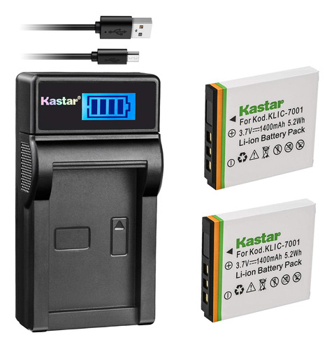 Kastar Batería (x2) Y Cargador Usb Delgado Lcd Para Kodak .