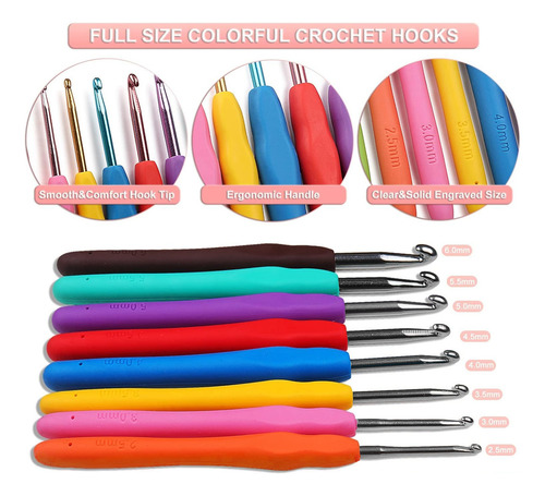 Set Con Estuche Crochet Silicona Accesorios Para Tejer