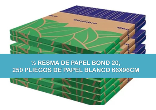 Papel Bond Base 20 Pliego Grande 66x96 (pack 250 Pliegos)