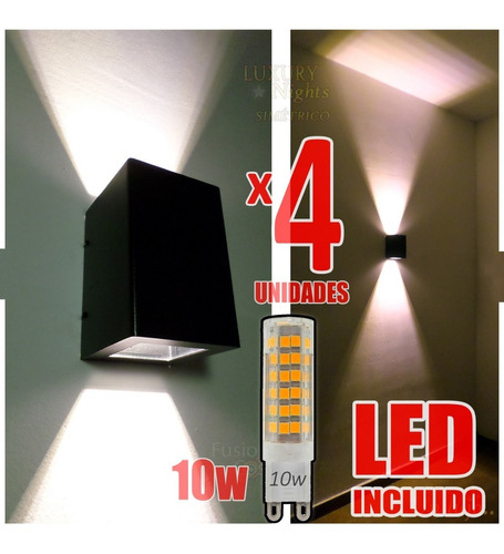 Aplique Pared Exterior Bidireccional Lampara Led 10w Pack X4