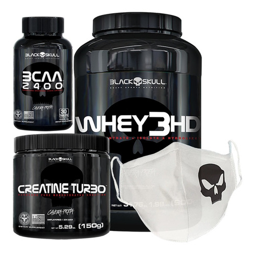 Whey 3hd 900g + Bcaa + Creatina 150g + Brinde - Black Skull