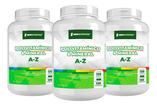 3 Multivitaminico & Mineral De A-z Newnutrition 120 Tabletes Sabor Natural