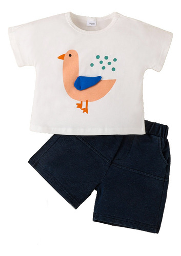 2pcs Conjunto De Algodón De Manga Corta Para Bebés D 1-6 Año Blanco 2-3 Y