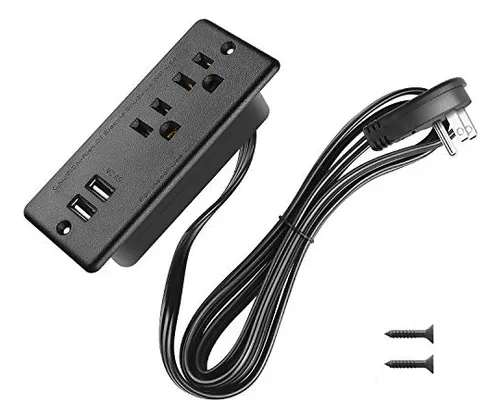 FDTEK - Regleta de alimentación con USB, cable de extensión de enchufe  plano con 4 salidas y 3 puertos USB, tira de alimentación de escritorio de  10