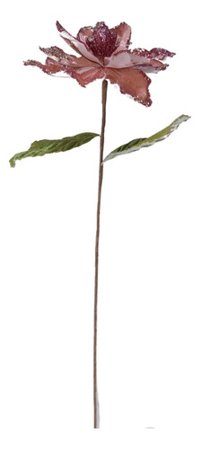 4 Flores Magnolia Tecido Natalina Brilho Luxuosa Rosa 20cm