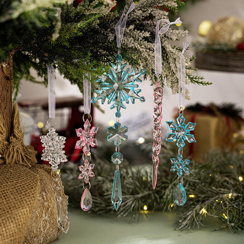 4 X 5 Adornos Navideños Con Forma De Copos De Nieve, Rosa