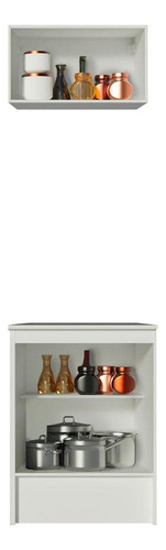 Kit Madesa Topazio 60cm 2 Portas Com Armário Aéreo E Balcão Cor Branco