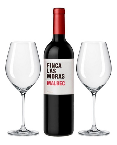 Set De Vino 2 Copas 650ml + Finca Las Moras Malbec Regalo Ca