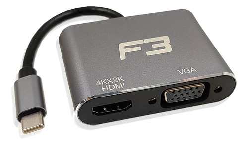 Adaptador Conversor Type-c P/ Hdmi 4k / 2k + Vga F3