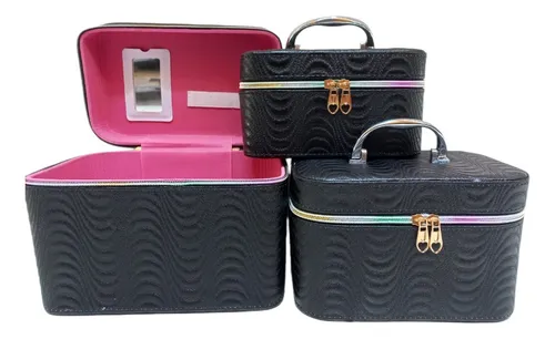 Kit Neceser Cosmetiquera Maquillaje Baul Negro Luxuryx3