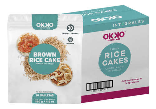 Rice Cakes Integrales 140g Caja C/ 20 Pzas Okko