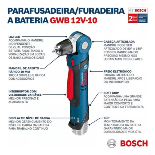 Furadeira Parafusadeira Angular Bosch Gwb 12v-10 Sem Carreg