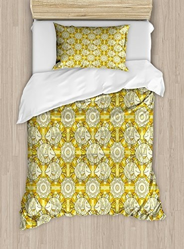 Fundas Para Edredones - Ambesonne Yellow And White Duvet Co