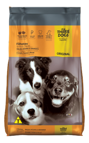 Alimento Three Dogs Original Cachorros Med/gde 3kg + Regalo