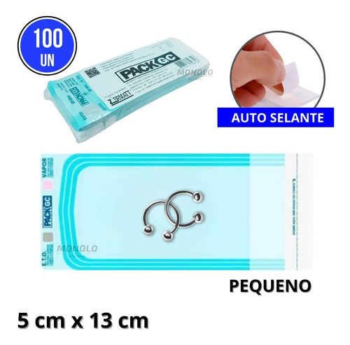 Imagem 1 de 10 de 100 Envelopes Esterilização Autoclave Piercing Pinça 5x13 Cm