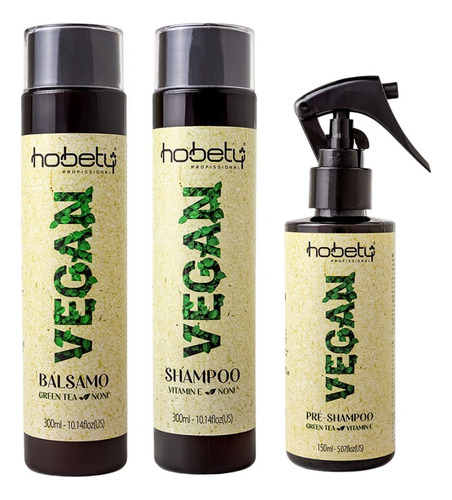 Kit Vegan Hobety Shampoo300ml+balsamo300ml+pré-shampoo150ml