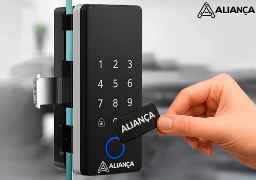 Fechadura Eletronica Digital De Sobrepor Touch Screen Com Biometria Para Vidro Senha Alarme De Segurança Tuya Wi-fi Iris Plus Aliança