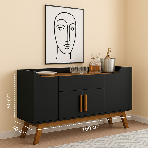 Credeza Bufetera Aparador Multiusos Elegante 160cm Norwets Negro