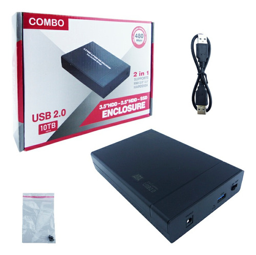 Cofre Disco Duro 2 En 1 Sata 2.5 Y 3.5 Hdd Y Ssd Conex 2.0