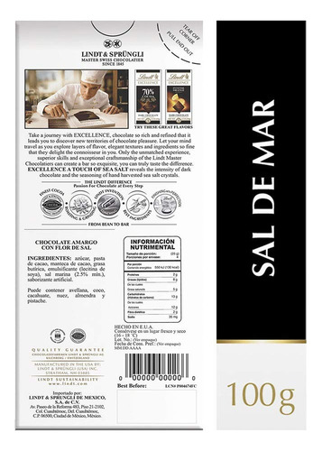 Lindt Excellence Flor De Sal Chocolate Amargo Genuino Cacao