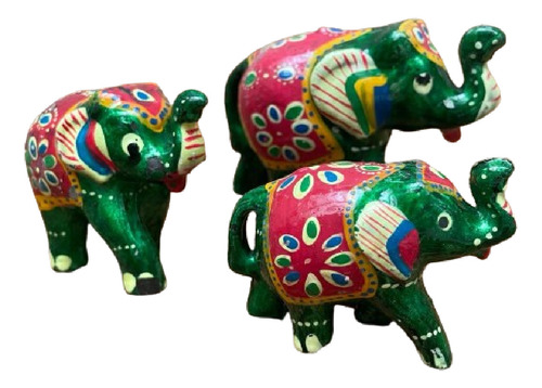 Set De 3 Elefantes De Resina Importados De India Abundancia