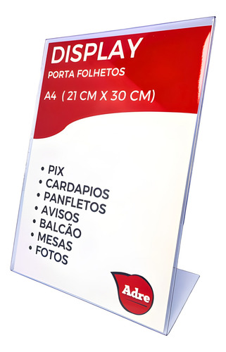 Display Expositor Suporte A4 L 21x30 Acrílico (ps)