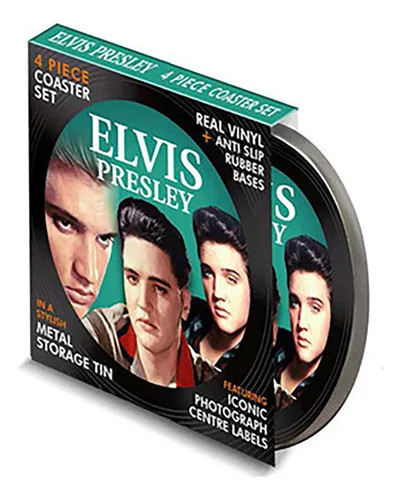 Set 4 Posavasos De Vinilo Retro Musique Vb03w Color Negro Elvis Presley