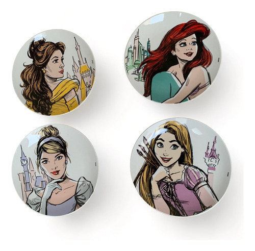 Vajilla Princesas De Disney Porcelana 12 Piezas Color Blanco