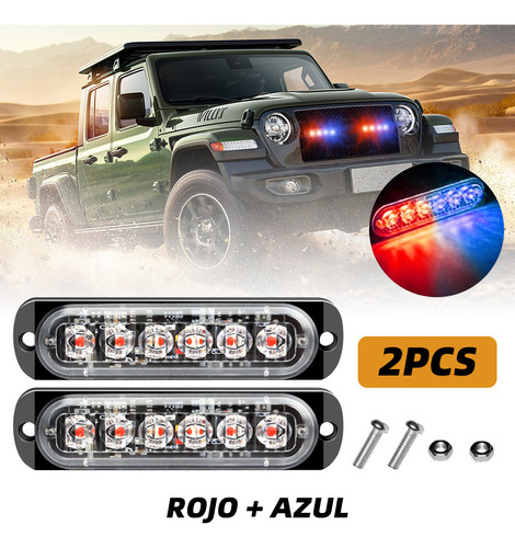 2 Pcs Barra De Luz Estroboscópica 6 Luces Color Rojo Y Azul