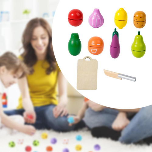 Juego De Comida De Madera Para Cortar Frutas Y 10 Piezas