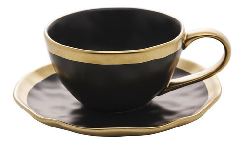 Taza de té Dubai Wolff de 200 ml, negra y dorada con platillo
