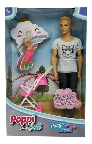 Imagen 3 de 5 de Muñeco Thiago Papa Con Bebe Accesorios Poppi Men Doll No Ken