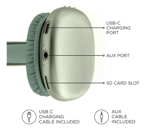 Auriculares Inalámbricos iJoy Ultra con Micrófono - Auriculares Bluetooth Recargables Over-Ear con 10 Horas de Reproducción, Slot para SD, Cable de Respaldo - Auriculares Inalámbricos con Almohadillas