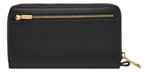Cartera Clutch Mujer Fossil Sl7878g001 Liza De Piel Negro Diseño de la tela Liso