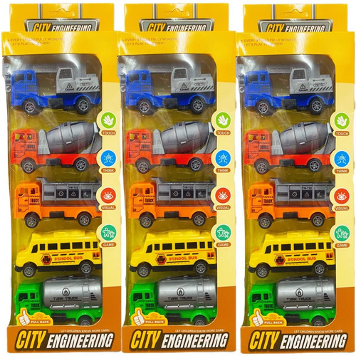 3 Colección Camiones De Construcción Coches Fricción 15pz