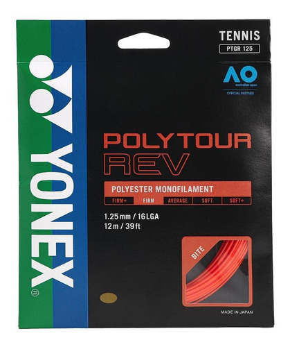 Corda Yonex Polytour Rev 16l 1.25mm Laranja - Set Individual