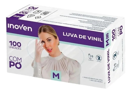 Luva De Vinil Inoven M 100 Unid Sem Pó