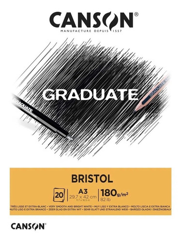 Block Papel Canson Graduate Bristol Dibujo A3 20 Hojas 180gr