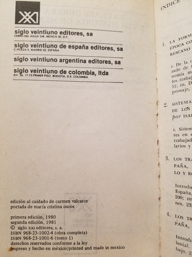 La Clase Obrera En La Historia De México De La Colonia (Usado)
