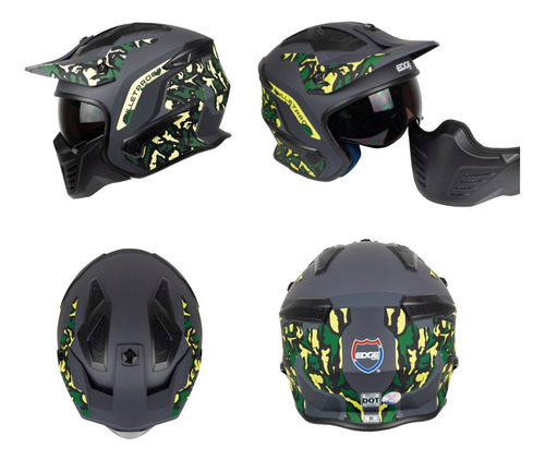 Casco Modular Retro Edge Kombat Camo Certificado Dot Chopper