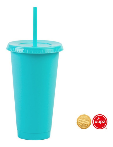 10 Vasos Reusables Con Popote Para Cafe Frio 24 Oz Color Azul Turquesa